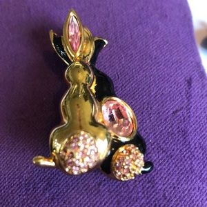 Retired Vintage Signed Swarovski Snuggling Bunny Rabbit Pair Brooch